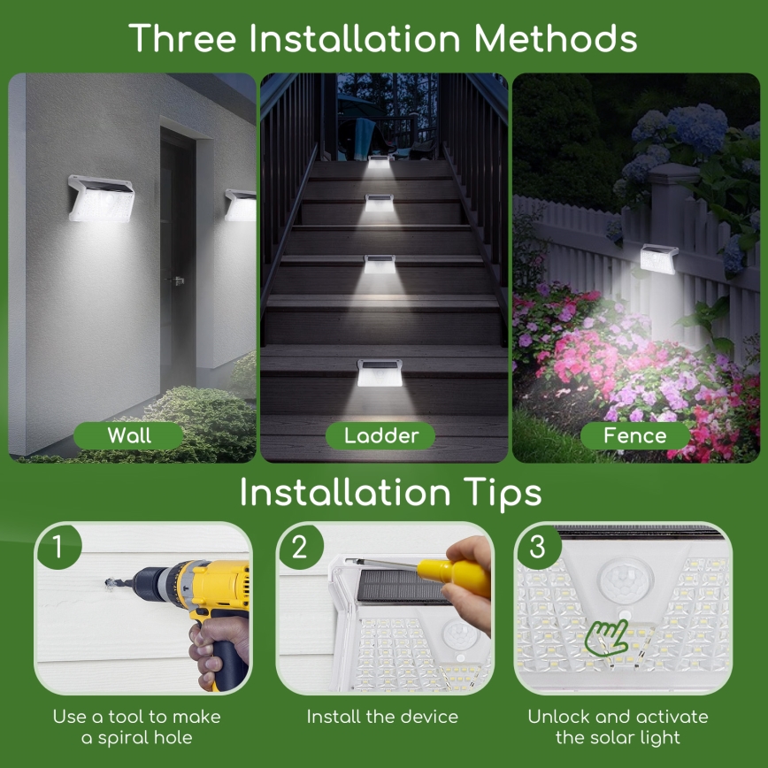 Aigostar - LED Buiten zonne-licht met sensor LED/2,4W/5V 1200 mAh IP65