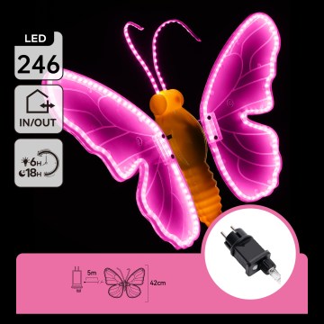 Aigostar - LED Buitendecoratie 246xLED/9W/230V 42 cm IP44 vlinder/roze
