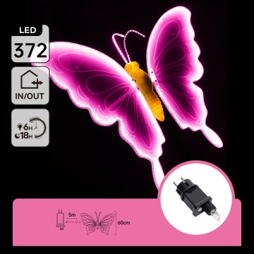 Aigostar - LED buitendecoratie 372xLED 60 cm IP44 vlinder/roze