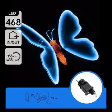 Aigostar - LED buitendecoratie 468xLED 75 cm IP44 vlinder/blauw