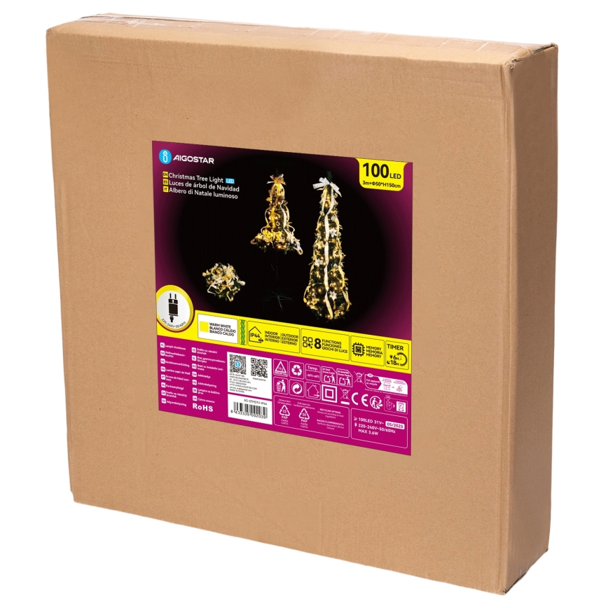 Aigostar - LED kerstboom voor buiten 100xLED 1,5m IP44 wit/goud warm wit