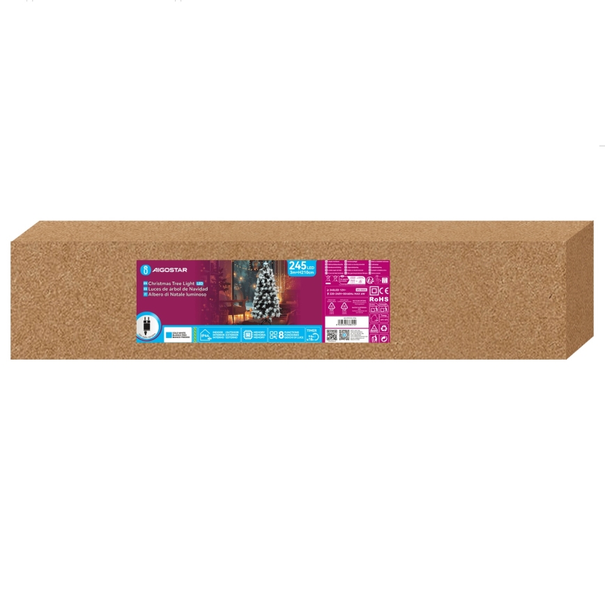 Aigostar - LED kerstboom voor buiten 245xLED/8 functies 2,1 m IP44 koelwit
