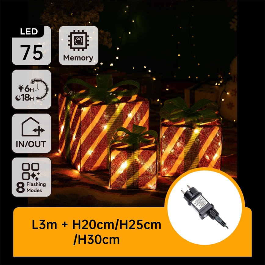 Aigostar- LED buitenkerstdecoratie 3,6W/31/230V 2700K 20/25/30cm IP44 cadeaus