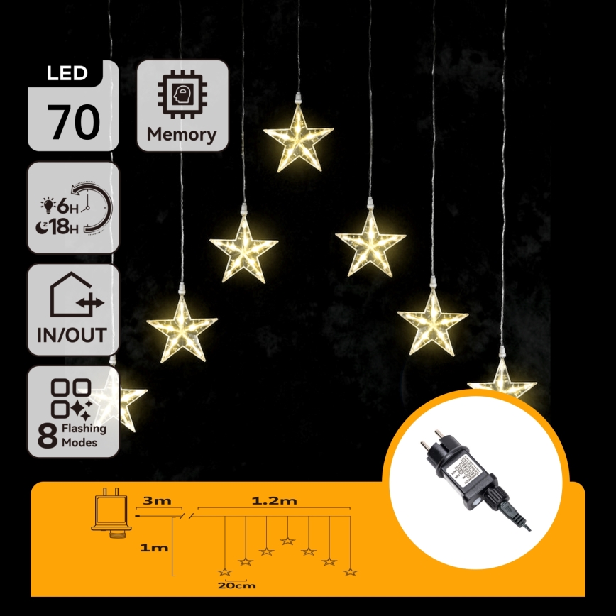 Aigostar - LED buitenkerstslinger 70xLED/230V 1,2x1m IP44 warm wit sterren