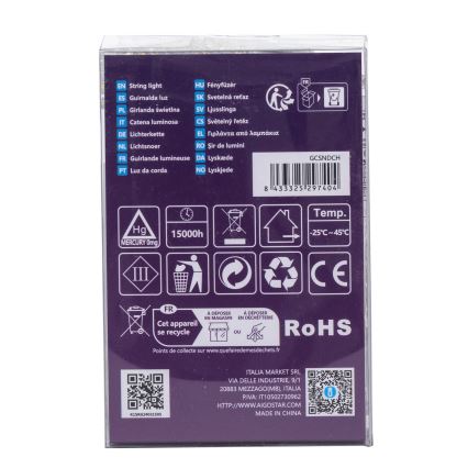 Aigostar - LED-buitenlichtsnoer, 100 LED / 8 functies, 3×AA, 10,3 m, IP44, warm wit