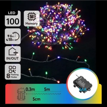 Aigostar - LED buitenlichtsnoer 100xLED/8 functies 3xAA 5,3 m IP44 meerkleurig