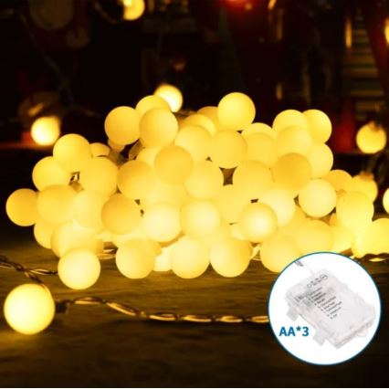 Aigostar-LED Buitenlichtsnoer 25xLED/3xAA/8 functies 2,8 m IP44 warm wit
