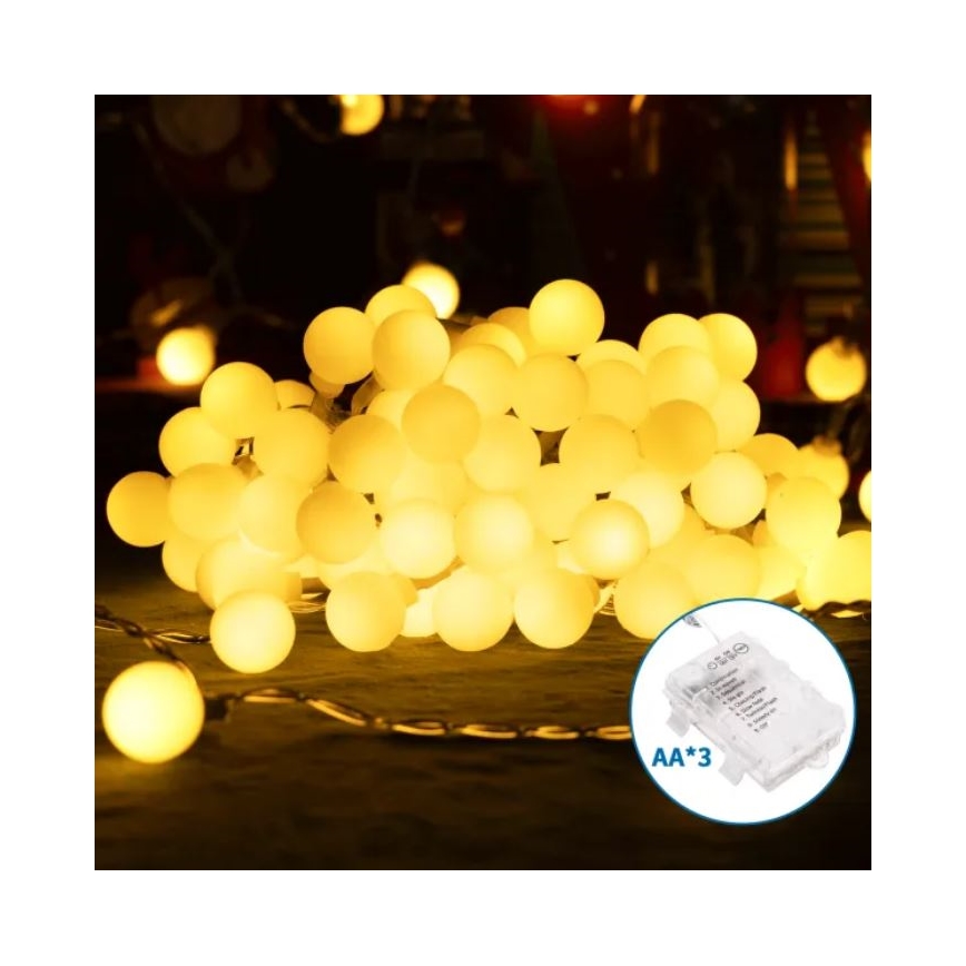 Aigostar-LED Buitenlichtsnoer 25xLED/3xAA/8 functies 2,8 m IP44 warm wit