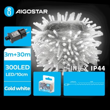 Aigostar - LED buitenlichtsnoer 300xLED/8 functies 33m IP44 koud wit