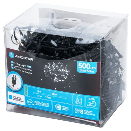 Aigostar - LED buitenlichtsnoer 500xLED/8 functies 53m IP44 koud wit