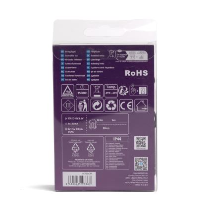 Aigostar - LED buitenlichtsnoer 50xLED/8 functies 3xAA 5,3m IP44 meerkleurig