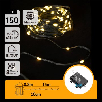Aigostar - LED buitenslinger 150xLED/8 functies 3xAA 15,3m IP44 warm wit
