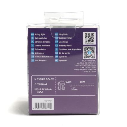 Aigostar - LED buitenslinger 150xLED/8 functies 3xAA 15,3m IP44 warm wit