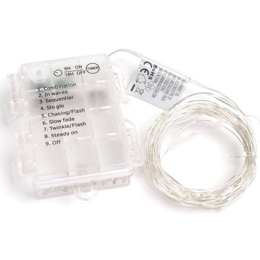 Aigostar - LED-lichtsnoer voor buiten 100xLED/8 functies/3xAA 10,3 m IP44 koud wit