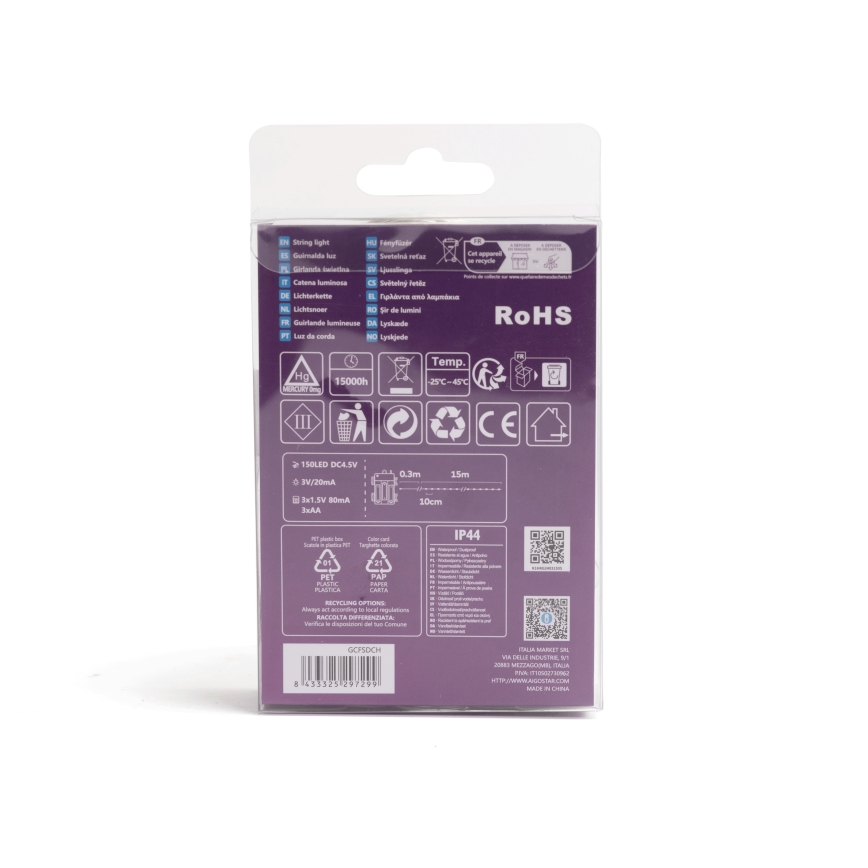 Aigostar - LED buitenslinger 150xLED/8 functies/3xAA 15,3m IP44 meerkleurig