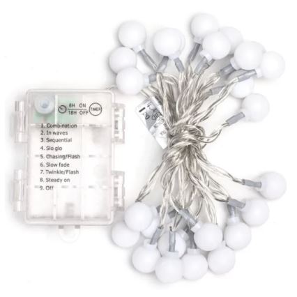Aigostar - LED buitenlichtsnoer 25xLED/3xAA/8 functies 2,8 m IP44 koel wit