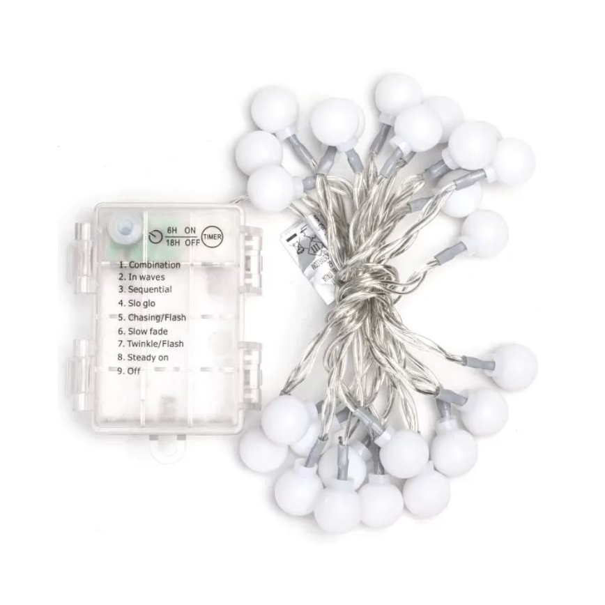 Aigostar - LED buitenlichtsnoer 25xLED/3xAA/8 functies 2,8 m IP44 koel wit
