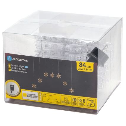 Aigostar - LED buitensnoer 84xLED/8 functies 1,2x1m IP44 warm wit sneeuwvlokken