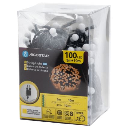 Aigostar - LED lichtsnoer voor buitendecoratie 100xLED/8 functies 10 m IP44 warm wit