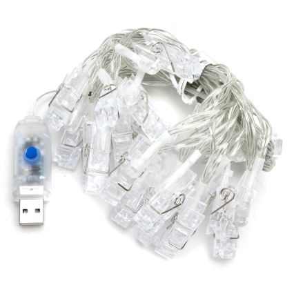 Aigostar - LED decoratieve slinger 20xLED/5W/USB 6 m warm wit
