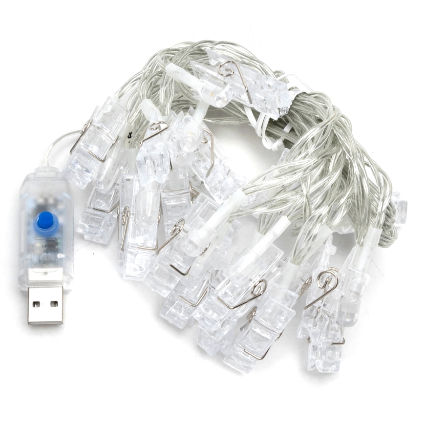 Aigostar - LED decoratieve slinger 20xLED/5W/USB 6 m warm wit