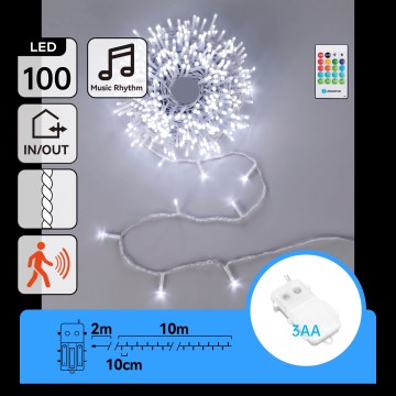 Aigostar - LED dimbaar buiten kerstlichtsnoer met bewegingssensor 100xLED/3xAA 12m koud wit + afstandsbediening