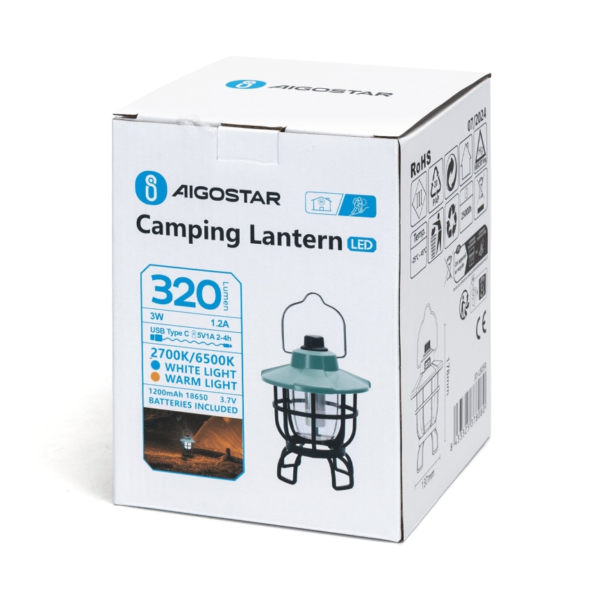 Aigostar - LED Dimbaar draagbaar oplaadbaar kamperen lamp LED/3W/3,7V 1200mAh
