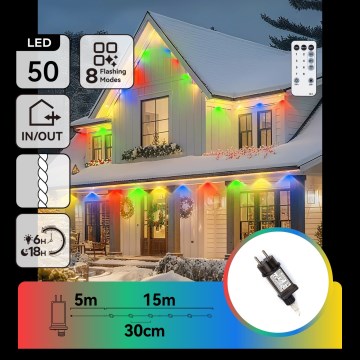 Aigostar - LED dimbaar kerstsnoer voor buiten 50xLED/8 functies 20m IP44 meerkleurig + afstandsbediening