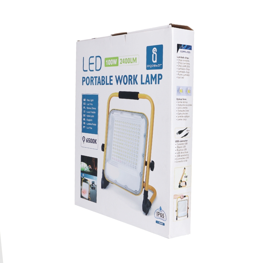 Aigostar - LED Dimbaar rechargeable Schijnwerper LED/100W/5V 6500K IP65