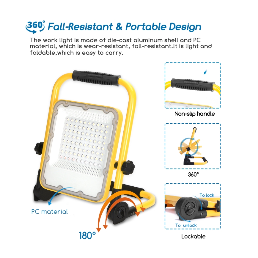 Aigostar - LED Dimbaar rechargeable Schijnwerper LED/50W/5V 6500K IP65