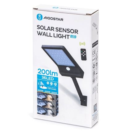 Aigostar - LED Dimbaar zonne- lamp met sensor LED/2,3W/5,5V IP65 1800 mAh + afstandsbediening