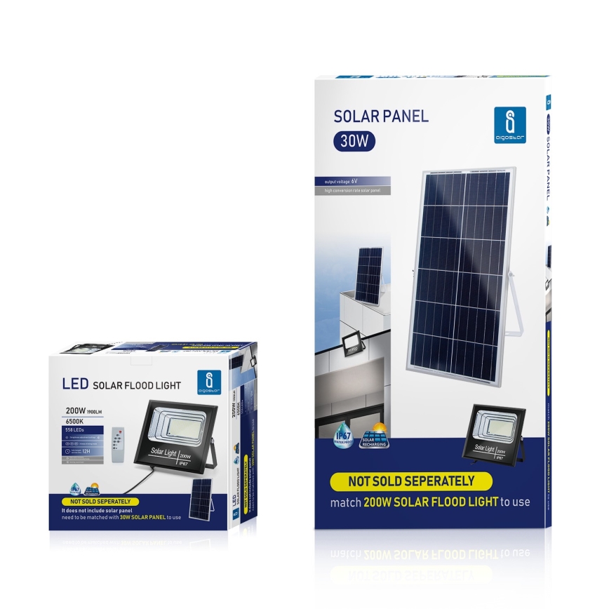 Aigostar - LED Dimbaar zonne- Schijnwerper LED/200W/3,2V IP67 + afstandsbediening