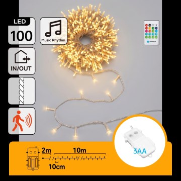 Aigostar - LED dimbare buiten kerstverlichting met bewegingssensor 100xLED/3xAA 12m warm wit + afstandsbediening