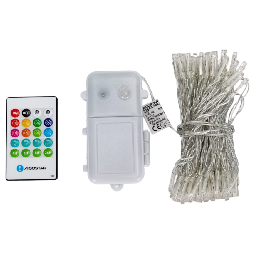 Aigostar - Dimbare LED buiten kerstverlichting met bewegingssensor 100xLED/3xAA 12m meerkleurig + afstandsbediening