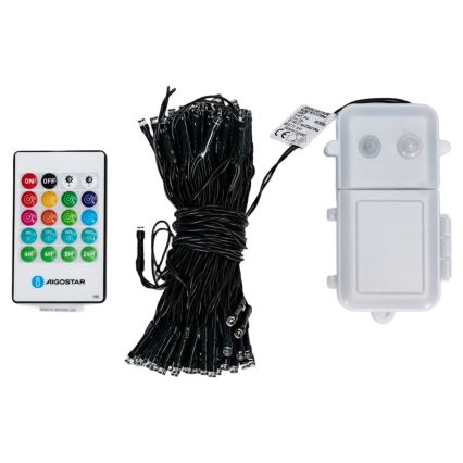 Aigostar - Dimbaar LED-buitenkerstsnoer met bewegingssensor 100xLED/3xAA 12m meerkleurig + afstandsbediening