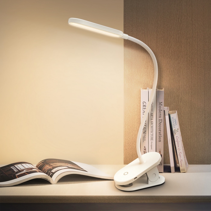 Aigostar - LED Dimbare oplaadbare tafellamp met clip LED/2,5W/5V 1200mAh wit