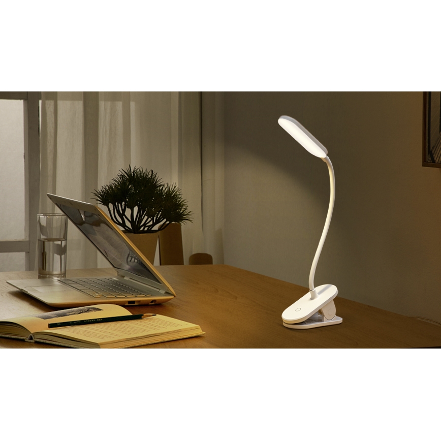 Aigostar - LED Dimbare oplaadbare tafellamp met clip LED/2,5W/5V 1200mAh wit