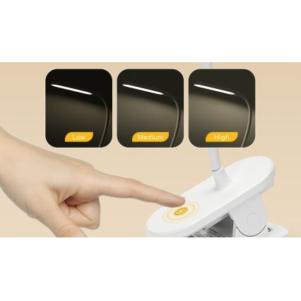 Aigostar - LED Dimbare oplaadbare tafellamp met clip LED/2,5W/5V 1200mAh wit