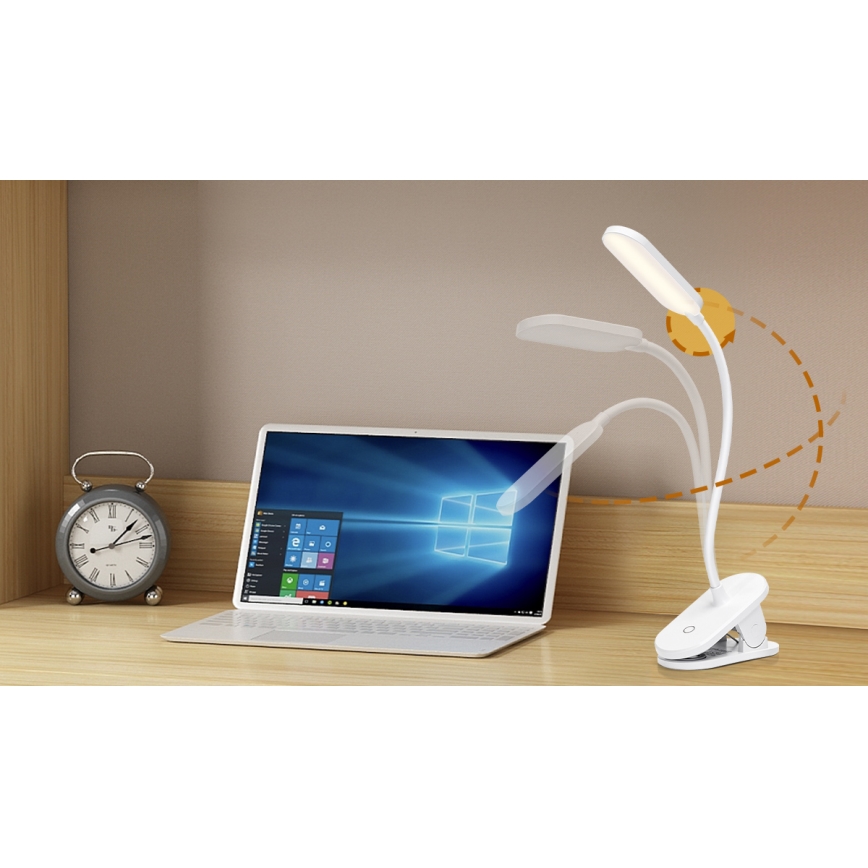 Aigostar - LED Dimbare oplaadbare tafellamp met clip LED/2,5W/5V 1200mAh wit