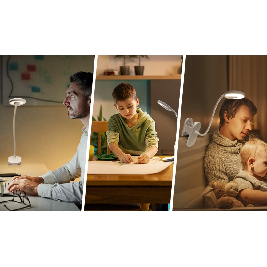 Aigostar - LED Dimbare oplaadbare tafellamp met clip LED/2,5W/5V 1200mAh wit