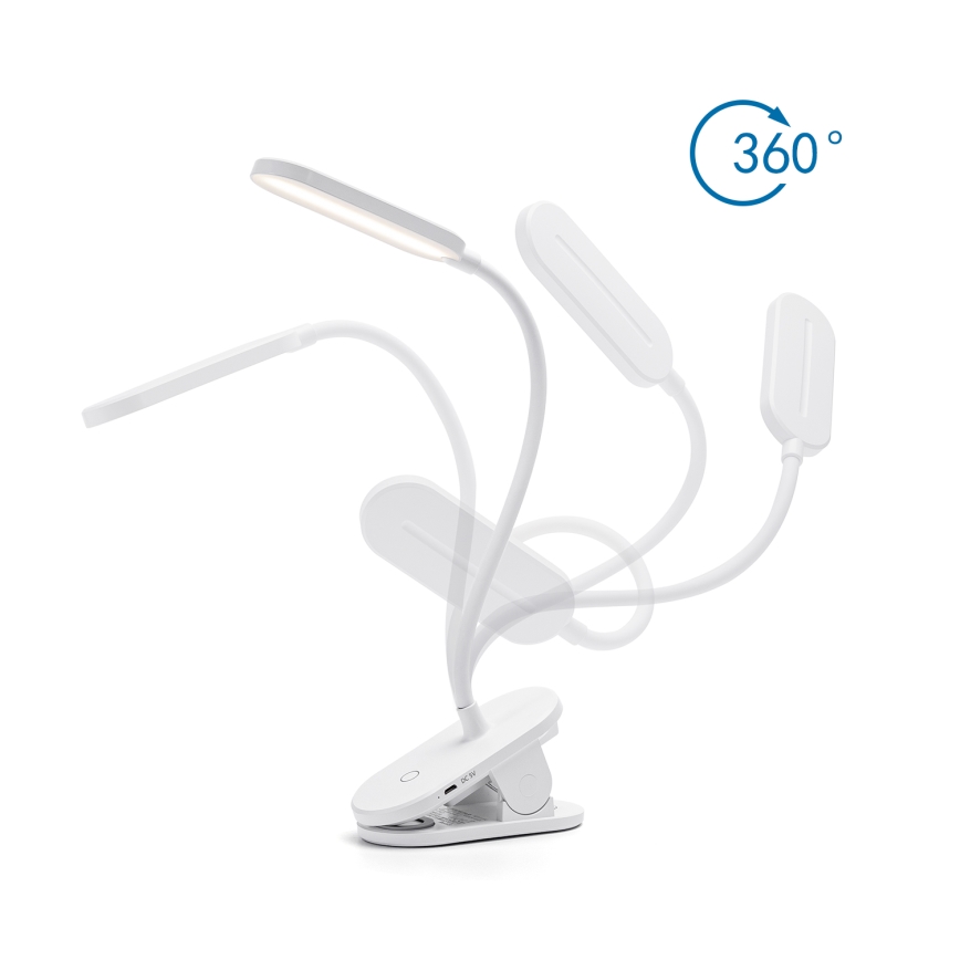 Aigostar - LED Dimbare oplaadbare tafellamp met clip LED/2,5W/5V 1200mAh wit