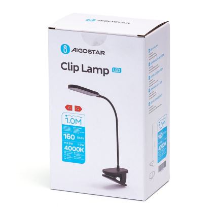 Aigostar - LED Dimbare oplaadbare tafellamp met clip LED/2,5W/5V zwart