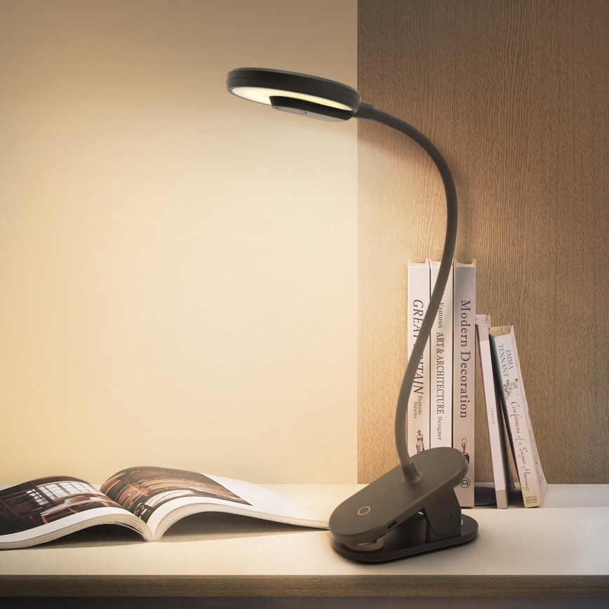 Aigostar - LED Dimbare oplaadbare tafellamp met clip LED/3W/5V 1800mAh zwart