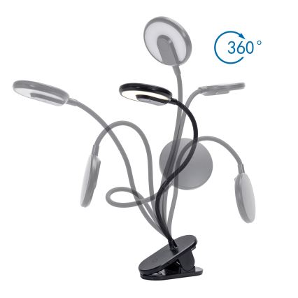 Aigostar - LED Dimbare oplaadbare tafellamp met clip LED/3W/5V 1800mAh zwart