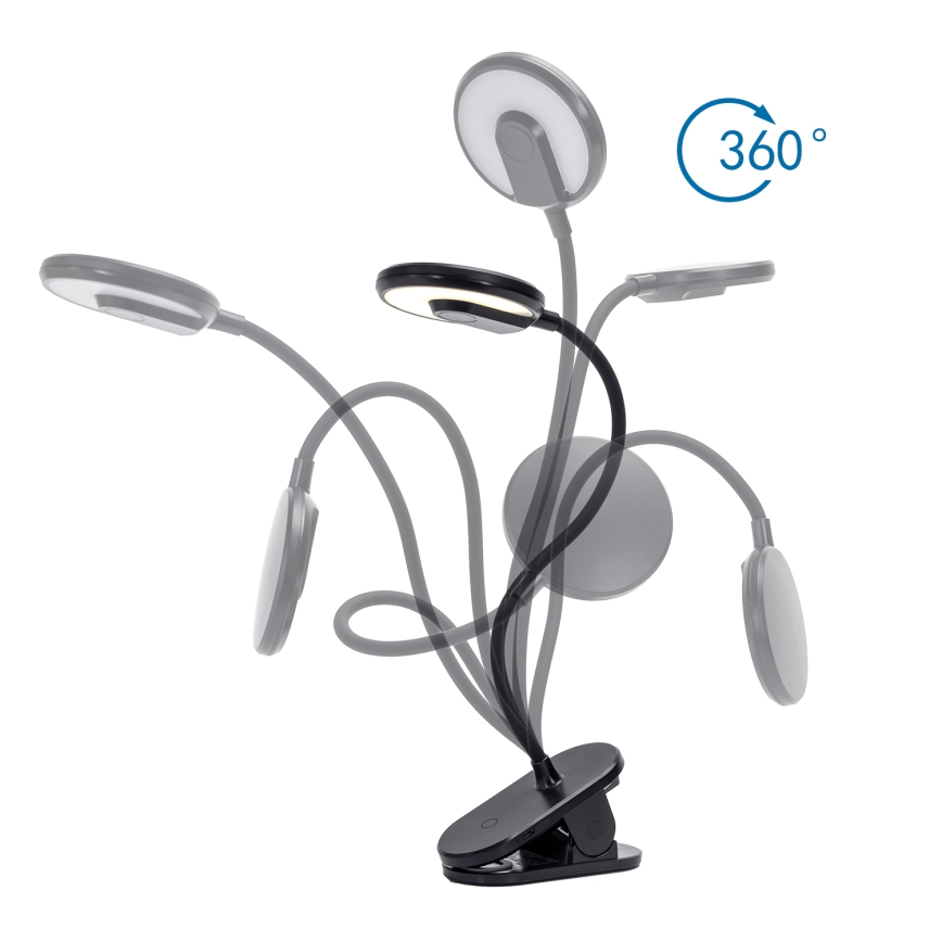 Aigostar - LED Dimbare oplaadbare tafellamp met clip LED/3W/5V 1800mAh zwart