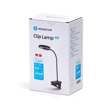 Aigostar - LED Dimbare oplaadbare tafellamp met clip LED/3W/5V 1800mAh zwart