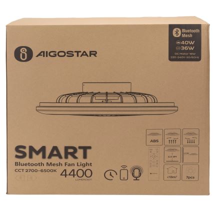 Aigostar - LED Dimbare plafondlamp met ventilator MESH LED/40W/230V 2700-6500K wit + afstandsbediening