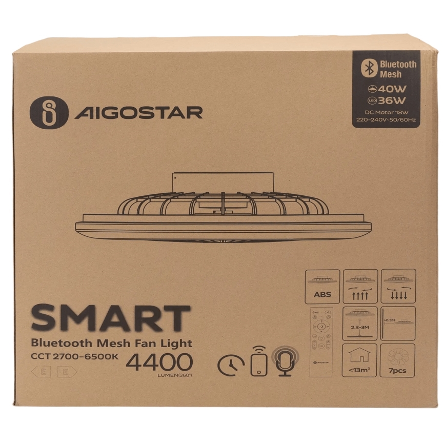 Aigostar - LED Dimbare plafondlamp met ventilator MESH LED/40W/230V 2700-6500K wit + afstandsbediening