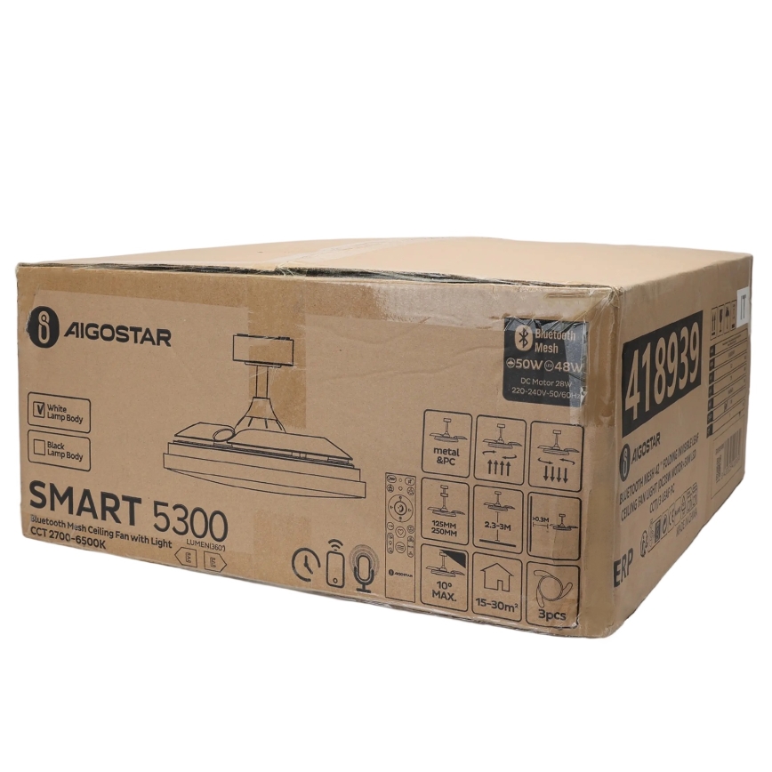 Aigostar - LED Dimbare plafondlamp met ventilator MESH LED/50W/230V 2700-6500K zwart + afstandsbediening