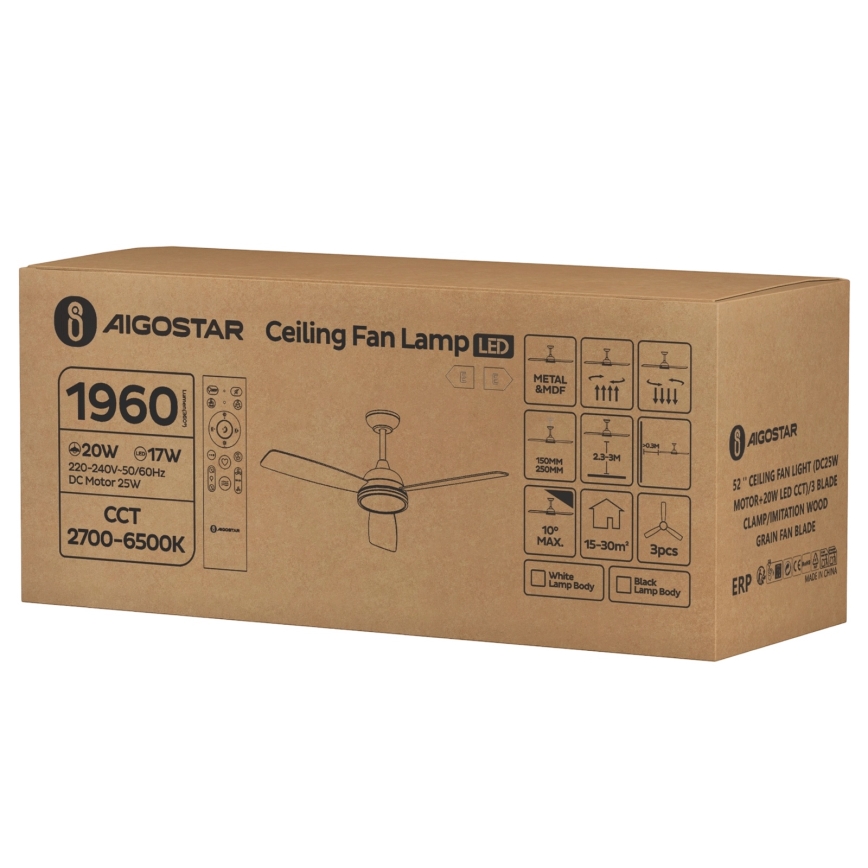 Aigostar - LED dimbare plafondventilator LED/20W/230V 2700-6500K 132cm bruin + afstandsbediening